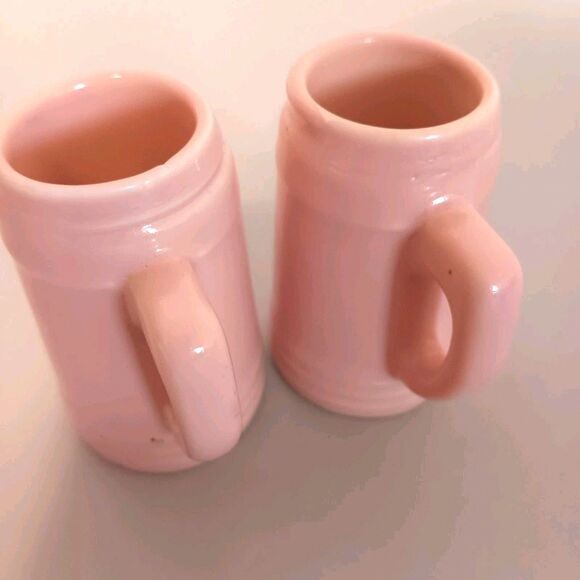 Vtg Mini Beer Stein Set Of 4 Pink & Dark Blue Ceramic Mug Shot Glasses Unmarked - Picture 11 of 16